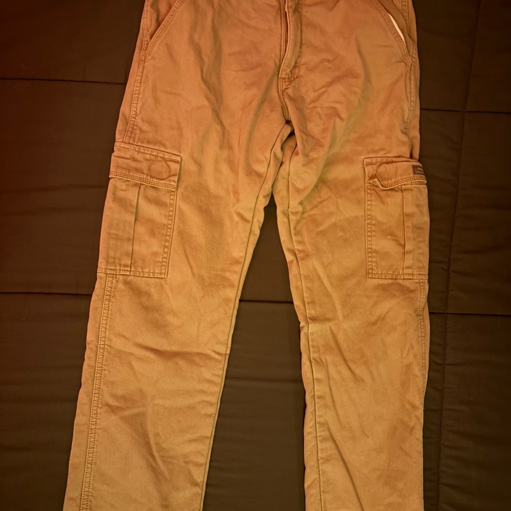 Wrangler Tan Cargo Pants Straight Leg Cotton Blend